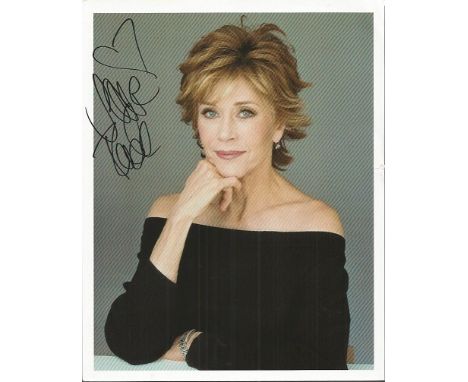 Jane Fonda autographed photo. Glamourous 8x10 portrait photograph signed by Jane Fonda.  Good condition.   All items come wit