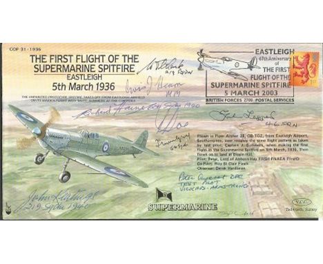 Battle of Britain veterans signed cover. 67th Anniversary of the first flight of the Spitfire signed by BoB veterans W T Clar