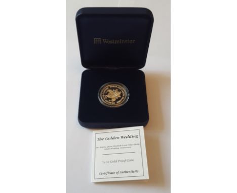 1997 Turks and Caicos Golden Wedding Proof Gold Five Crowns Coin 14 ct 1/4oz in Westminster presentation case with certificat