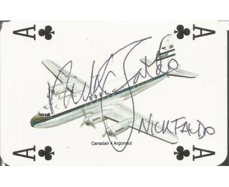 Nick Faldo signed Ace of Clubs playing card. Signed playing card which came from the collection of a BA steward who would ask