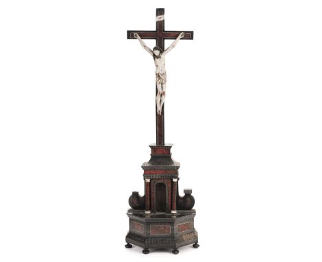 * Flemish Crucifix. A 19th century Flemish carved wood crucifix, the carved wooden figure of Christ painted in pale cream wit