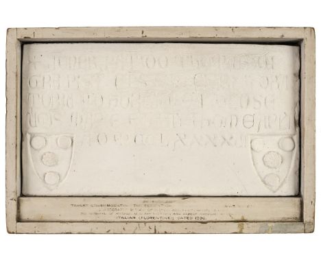 * Italian School. Plaster Commemoration Tablet, after a medieval Italian original dated 1296, a plaster copy after the origin