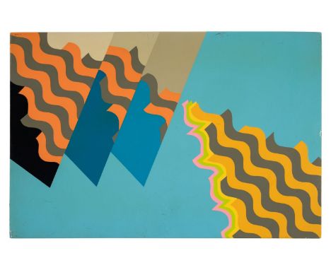 * Melehi (Mohamed, 1936-2020). Composition, circa 1980s, cellulose paint on thick wood panel, of a wave motif in orange and g