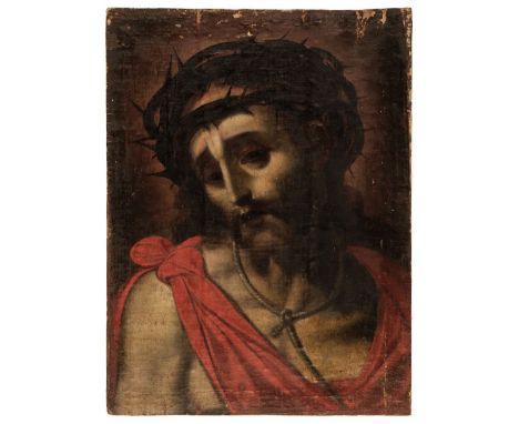 * After Luis de Morales (1509-1586). Christ as the Man of Sorrows, 18th century, oil on canvas, sometime re-lined with pieced