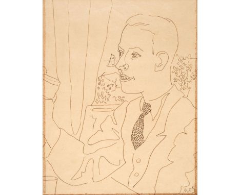 * Ogilvie (Mark Grant, 1909 - 1969). Portrait of John Betjeman, circa 1927, brown ink, initialled 'M.O.G' to lower right, som