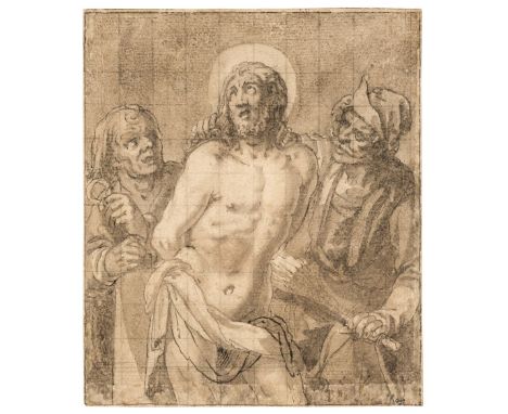 * South German School. The Mocking of Christ, early 17th century, pen and black ink and grey wash over black chalk, squared f