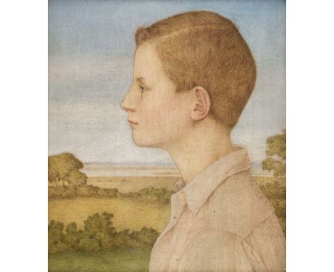 AR  * Attributed to Charles March Gere (1869-1957). Portrait of a Boy in Profile, circa 1925, oil on wood panel, of a boy wit