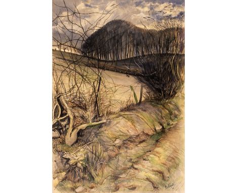 * Rossiter (Anthony, 1926-2000). Evening Lake, watercolour and gouache on paper, initialled 'AR' upside down lower left, shee