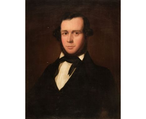 * English School. Portrait of a Gentleman, 19th century, oil on wood panel, depicting a well dressed Victorian gentleman, pan