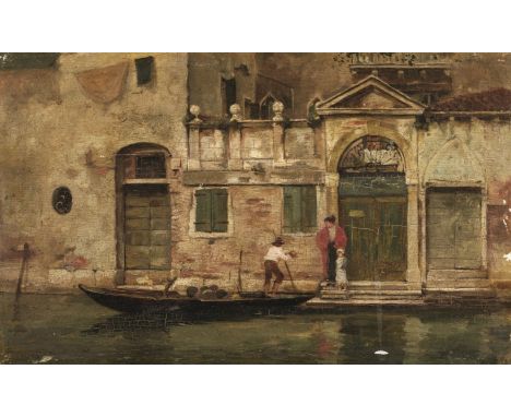 * Jobbins (William Henry, fl. 1872-1893). Venice, oil on wood panel, depicting a young man on a gondola talking to a woman in