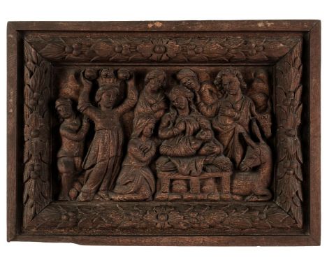 * Wood Relief Sculpture. Adoration of the Magi, &amp; Adoration of the Shepherds, probably 18th century, two wooden panels ca