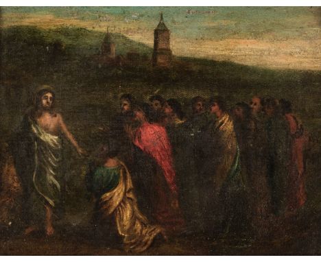 * Flemish School. The Resurrected Christ appearing to his Disciples, 18th century, oil on canvas laid down on wood panel, ind