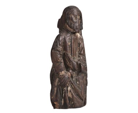 * Northern European School. Three quarter length standing bearded male figure, probably 16th or 17th century, carved oak scul