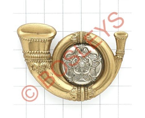 King's Own Yorkshire Light Infantry Victorian / Edwardian OR's 'Smasher hat' KOYLI badge.Die-stamped brass French Horn with c