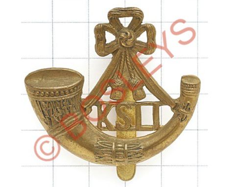 King's Shropshire Light Infantry 1916 brass economy KSLI cap badge.Die-cast  Slider VGC 