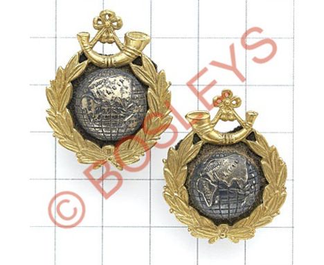 Royal Marine Light Infantry Officer's scarce facing pair of Mess Dress collar circa 1922-23Silver Globes in gilt laurel spray