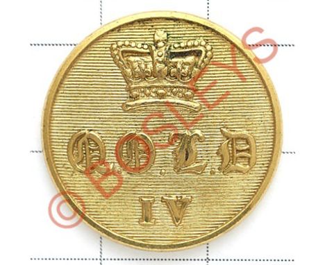 4th Queen's Own Light Dragoons Victorian gilt open-back coatee button.Crowned QOLD over IV to lined centre, raised rim. Firmi