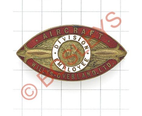 WW2 Willys-Overland Ltd. Aircraft Division Employee enamel lapel badge Elliptical example. Reverse stamped with low issue num