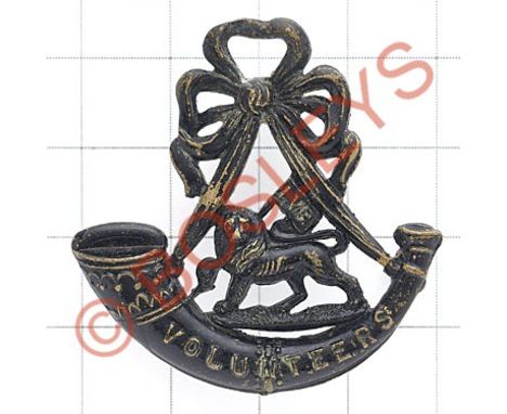 London Volunteer Regiment WW1 VTC cap badge.Die-stamped blackened brass bugle inscribed 'Volunteers'; between the strings, a 