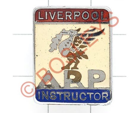 Liverpool ARP Instructor WW2 enamel lapel badge Rectangular example bearing Liver Bird. Reverse with Cert Number  Thomas Fatt