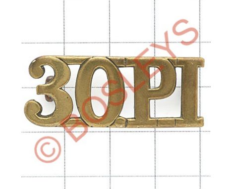 30 P.I. pre 1903 30th Punjab Infantry Indian Army brass shoulder title.British made.  Loops GC 