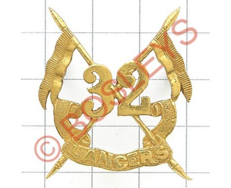 Indian Army. 32nd Bombay Lancer Officer's badge circa 1903-22Die-cast gilt '32' superimposed on crossed lances, 'Lancers' scr