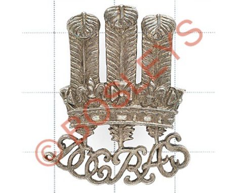 1st POW Bn, 17th Dogra Regiment Indian Army London 1937 hallmarked silver Officer's collar badge.Upright Prince of Wales' plu