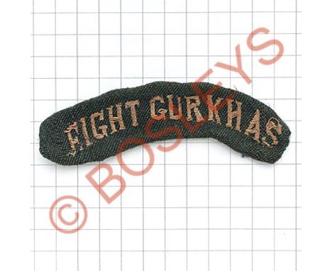 Indian Army. EIGHT GURKHAS cloth shoulder title circa 1945.Pink red embroidered on green   Removed from uniform. GC 