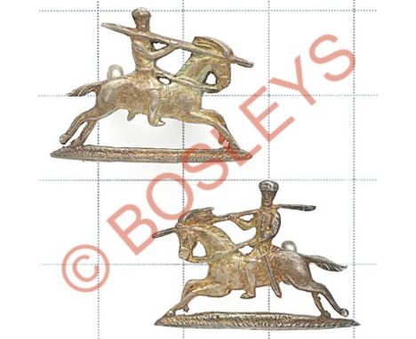 Indian Army. 14th PWO Scinde Horse 1924 Birmingham hallmarked silver pair of facing collar badgesBaluch horseman with raised 