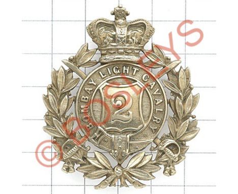 Indian Army. 2nd Bombay Light Cavalry Victorian Officer's badge.A good die-stamped silvered British made crowned title strap 
