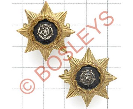 East Yorkshire Regiment pair of Officer's collar badges.Silvered, gilt & black enamel. (2 items) J.R. Gaunt  London Loops GC 