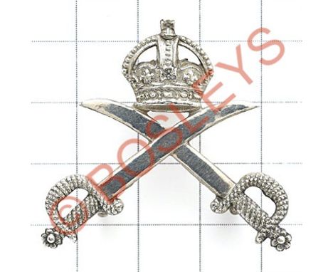 Army Physical Training Corps Officer's scarce silver pre 1953 cap badge.Fine die-cast silver crowned crossed sabres. Reverse 