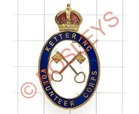 Kettering Volunteer Corps scarce WWI brass and enamel Northamptonshire VTC lapel / mufti badge. Crowned blue enamel title ova