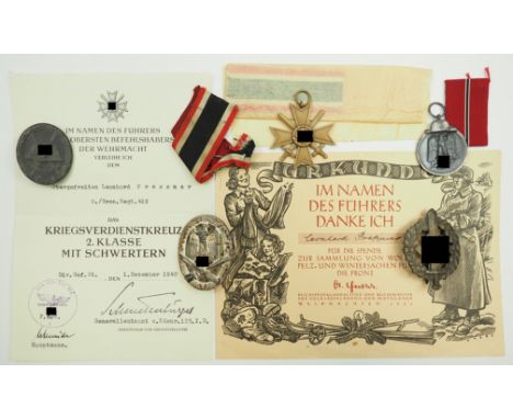 Nachlass eines Obergefreiten der 8./ Grenadier-Regiment 419.1.) Kriegsverdienstkreuz, 2. Klasse mit Schwertern, mit Urkunde (