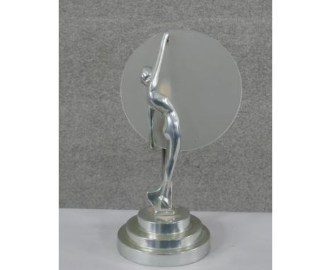 A Sarsaparilla vintage Art Deco style chrome nude female lamp with frosted glass disc. Impressed makers stamp to the base, da