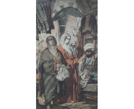 A gilt framed and glazed coloured print of Amedeo Preziosi's ' The Silk Bazaar'. Signed in plate. H.52 W.40cm 