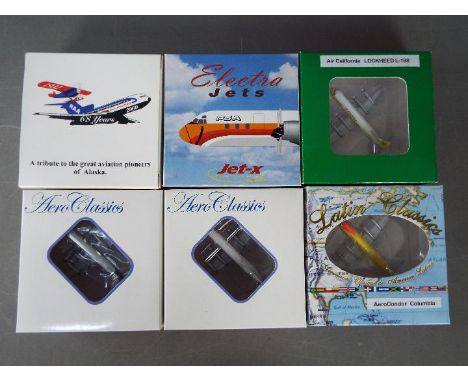 Aero Classics, Jet-X  - Six boxed Lockheed L-188 Electra diecast model aircraft in 1:400 scale. Lot includes AeroCondor HK-14