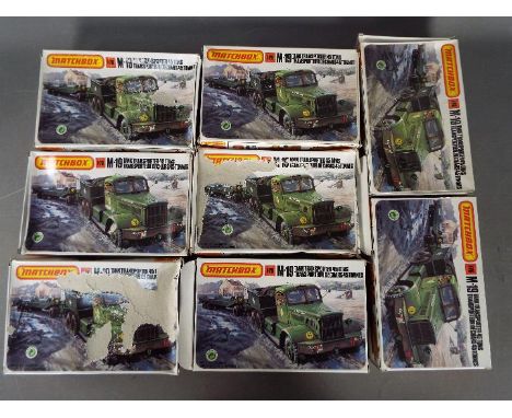 Matchbox - A brigade of 8 Matchbox 1:72 scale #40174 M-19 Tank Transporter plastic model kits. The kits appear to be unmade w