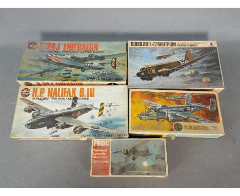 Frog, Nitto, Airfix - Five vintage plastic model kits majority in 1:72 scale. Lot consists of Frog Lysander MKI or MK3 'Spy P