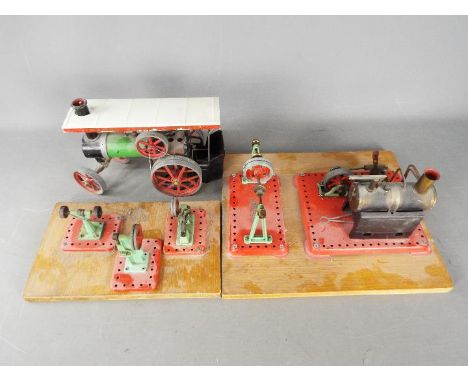 Mamod - An unboxed Mamod TE1 Steam Traction Engine; together with a Mamod static engine mounted on board with a Mamod Miniatu