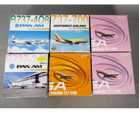 Dragon Wings, Jet-X - Six boxed diecast model aircraft in 1:400 scale. Lot includes Dragon Wings #55263 Boeing 737-700 Southw