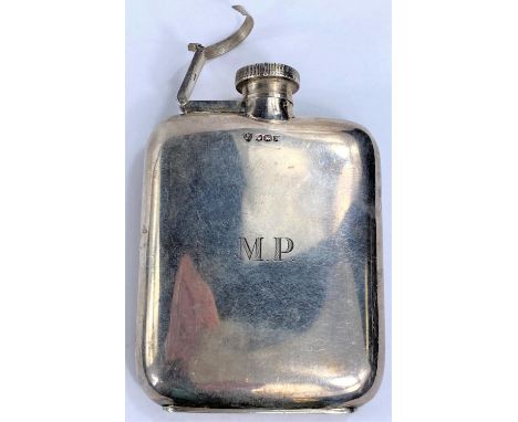 A monogrammed hallmarked silver hip flask, Sheffield 1941 3oz (collar a.f) 