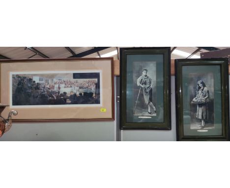 A signed limited edition print after Geldart of a cattle&nbsp; auction, 10 Sallon prints of cartoon judges and two other vint