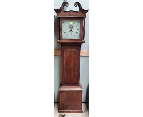 A 30 hour clock in oak longcase, with square painted dial 