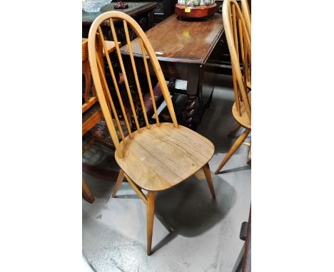 Three light Ercol high hoop back dining chairs One has cracking to the seat and is a bit flimsy, other 2 are OK