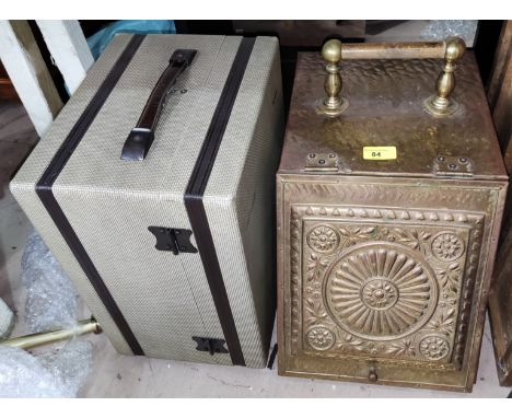 A brass coal scuttle and a vintage Kodak projector 