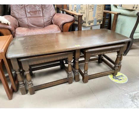 A nest of 3 Ercol tables comprising of rectangular coffee table and 2 smaller tables 