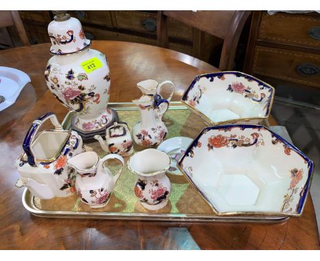 A Mason's Ironstone lamp, two Mason's bowls and a selection of Mason's smaller collectables 