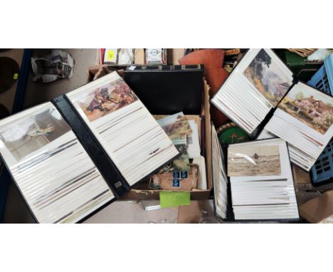 5 albums of vintage post cards and a selection of stamps in albums and&nbsp; 