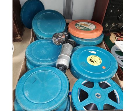 A selection of Vintage Film Reels, including dog and horse races; two Bell &amp; Howell lenses etc. 